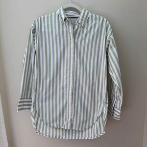 J. Crew Women's Relaxed Fit Long‎ Sleeve Button Down Shirt Green Striped 00
